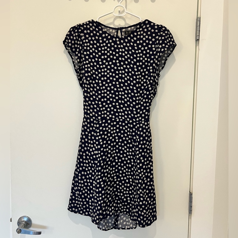 Reformation Navy and White Daisy Mini Dress